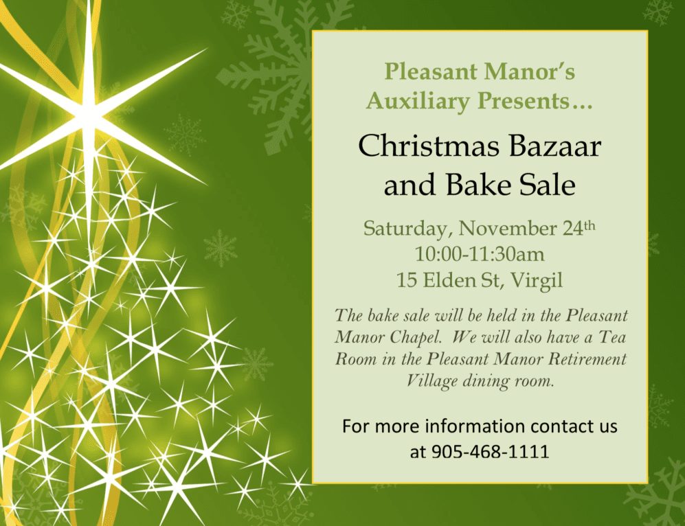 Radiant care pleasant manor auxiliary christmas bazaar & bake sale