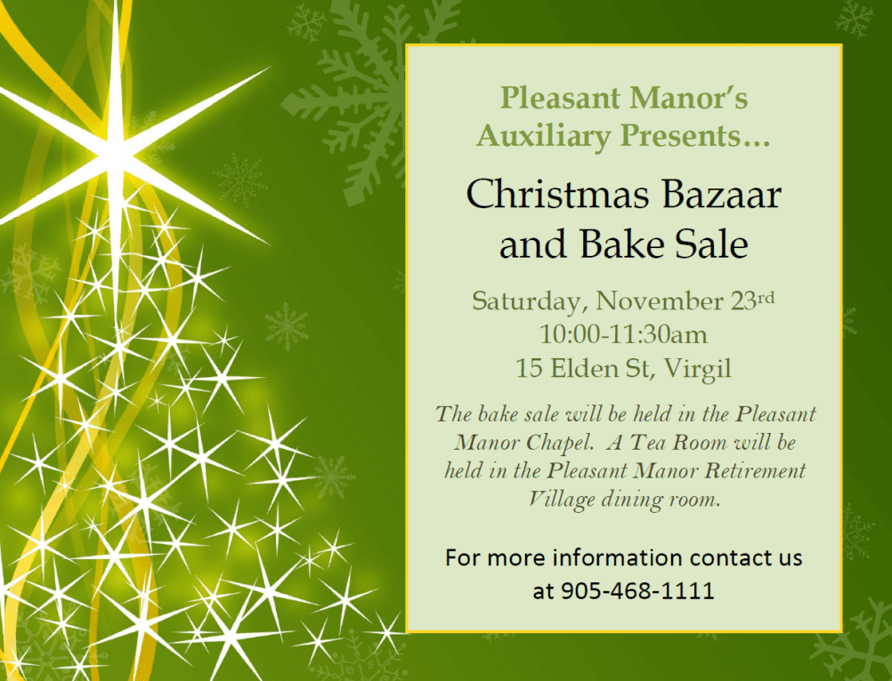 Radiant care pleasant manor auxiliary christmas bazaar & bake sale